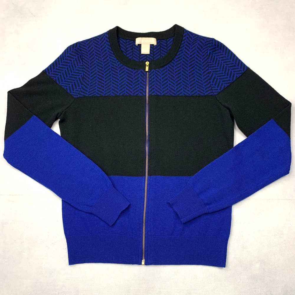 Banana Republic Cardigan Sweater Womens Small Blue Black Colorblock Full Zip S